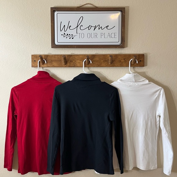 3 Pack Woman Red, Black, and White Turtleneck Shirts - Picture 2 of 5